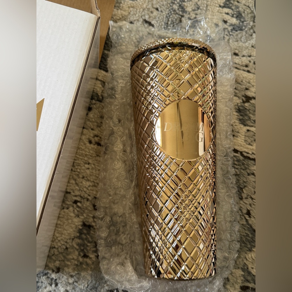 RACHEL MIRIAM Dream Big Metallic Gold Tumbler 24 oz - New NO STRAW BPA Free